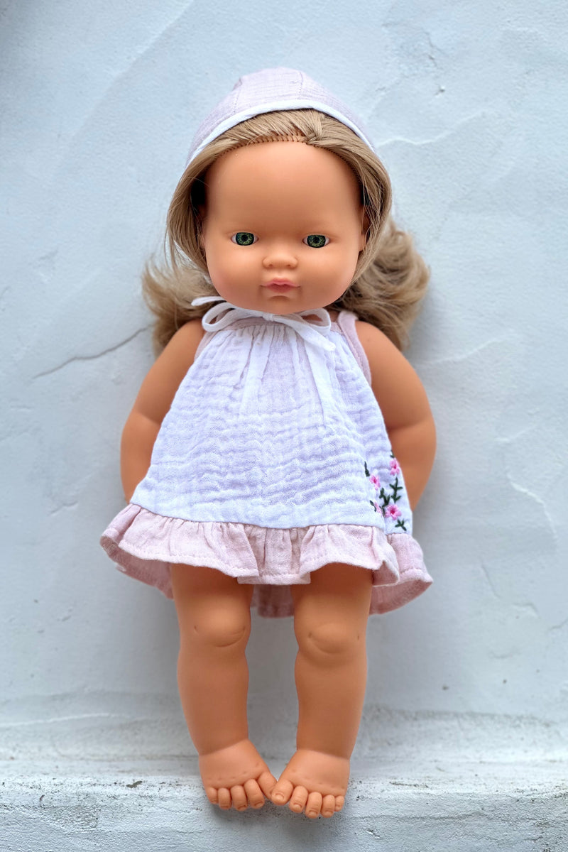 Miniland Doll Clothes | Audrey Dress & Bonnet 38cm