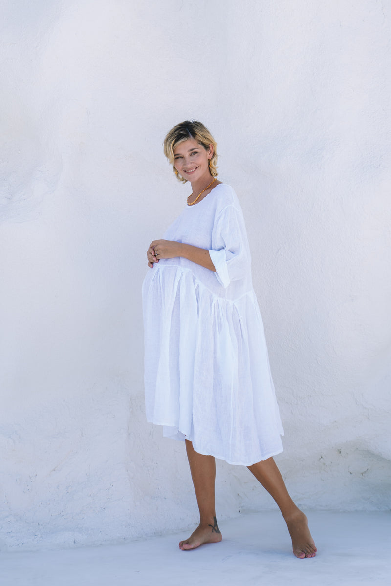 Corsica Italian Linen Weekender Dress | White