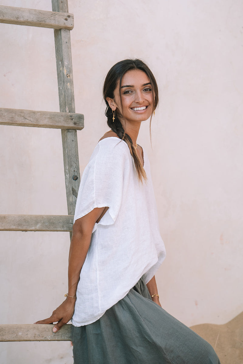 Florence Linen Top | White