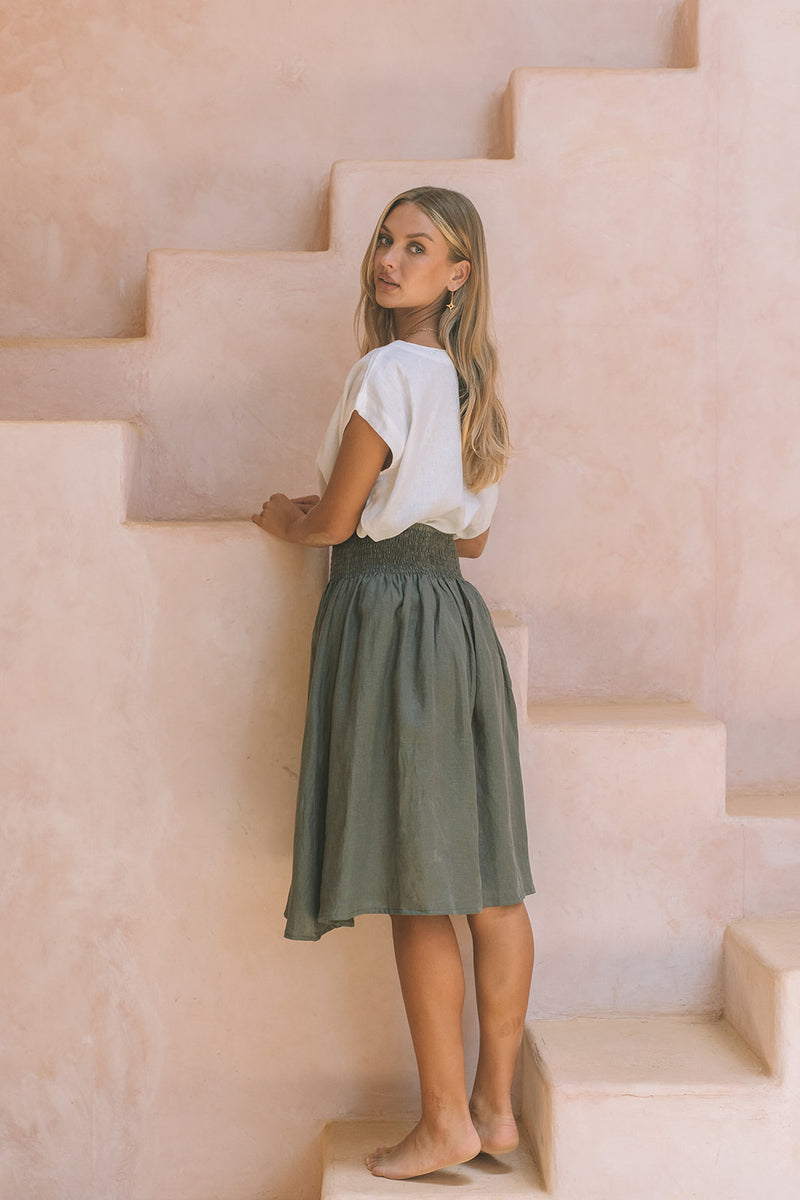 Milano Linen Skirt | Mini | Olive Green