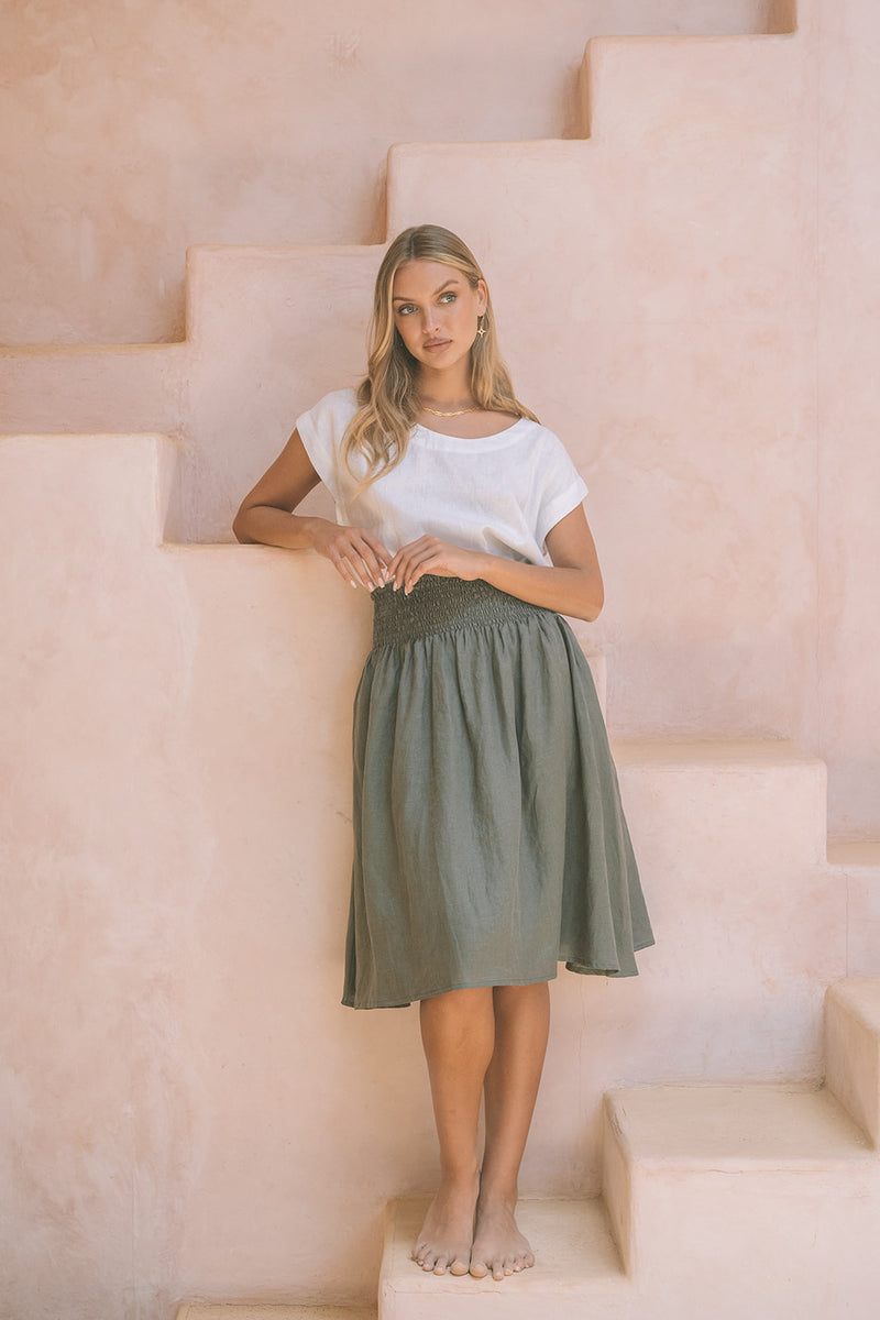 Milano Linen Skirt | Mini | Olive Green