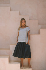 Milano Classic Linen Top | Charcoal Stripe