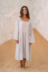 Portofino Linen Dress | Grey Pinstripe