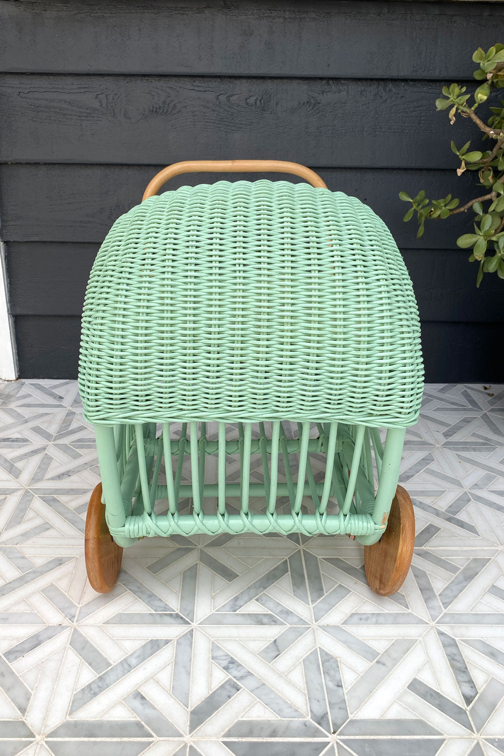 Rattan Dolls Pram Mint Green MY ISLAND COLLECTIVE